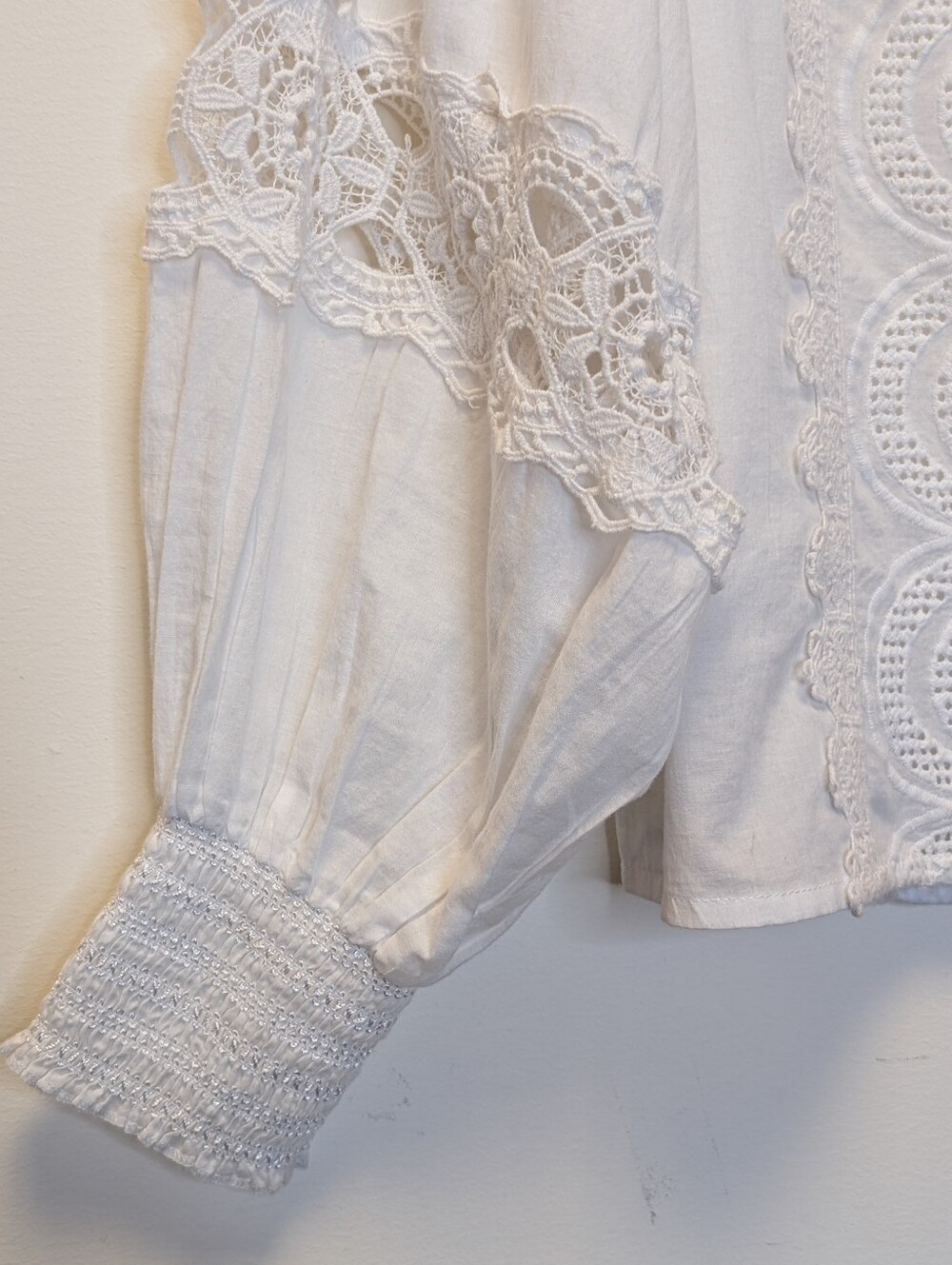 Jennifer & Grace White Eyelet Lace Boho Peasant Blouse Top M - Picture 5 of 16